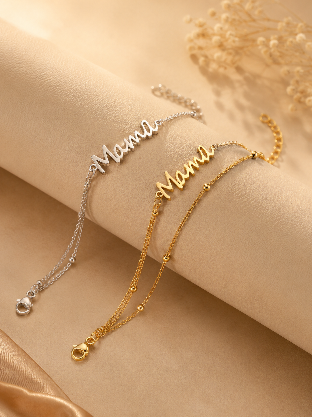 Mama Moon™ MAMA Stacked Ball Chain Bracelet