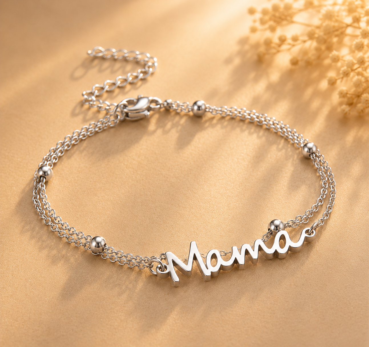 Mama Moon™ MAMA Stacked Ball Chain Bracelet