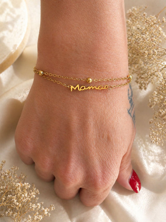 Mama Moon™ MAMA Stacked Ball Chain Bracelet