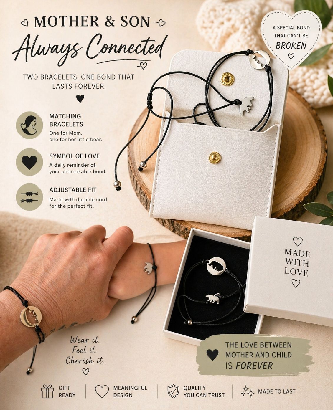 Mama Moon™ Mama Bear & Cub Bracelet Set