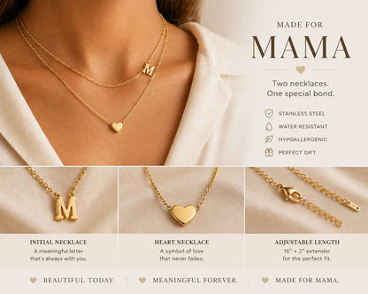Mama Moon™ The M Collection – Layered Heart Initial Necklace