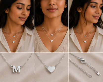 Mama Moon™ The M Collection – Layered Heart Initial Necklace