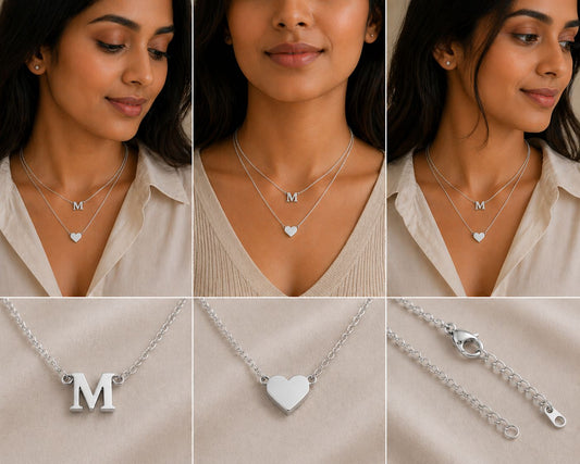 Mama Moon™ The M Collection – Layered Heart Initial Necklace